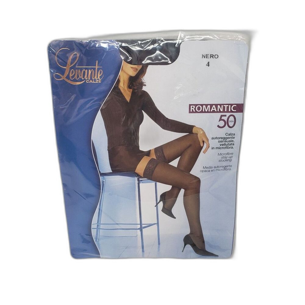 Levante Romantic 50 Thigh High Stockings Nero 4 Black Womens Size XL NEW